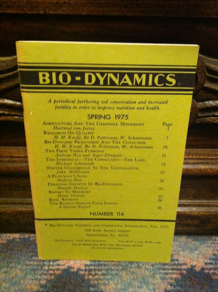 Image for Bio-Dynamics Number 114, Spring 1975: A Periodical Furthering Soil Conservation and Increased Fertility In Order to Improve Nutrition and Health by n/a