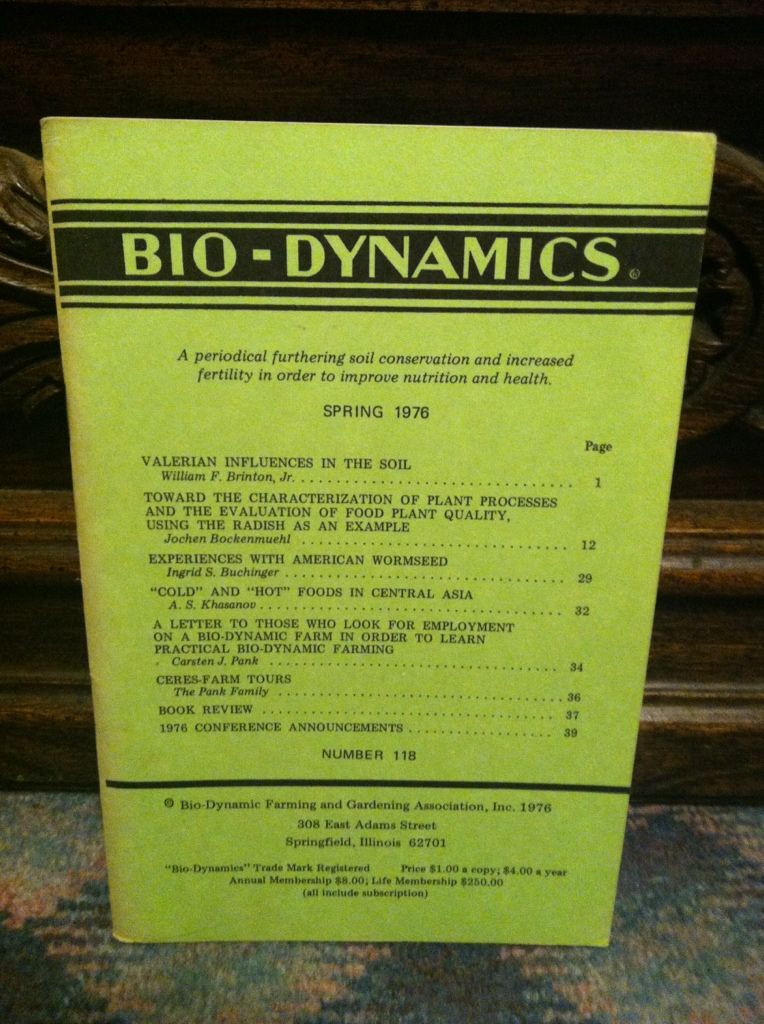 Image for Bio-Dynamics Number 118, Spring 1976: A Periodical Furthering Soil Conservation and Increased Fertility In Order to Improve Nutrition and Health by n/a